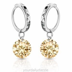 925 Sterling Silver Hoop Earrings Champagne Gemstone Dangle